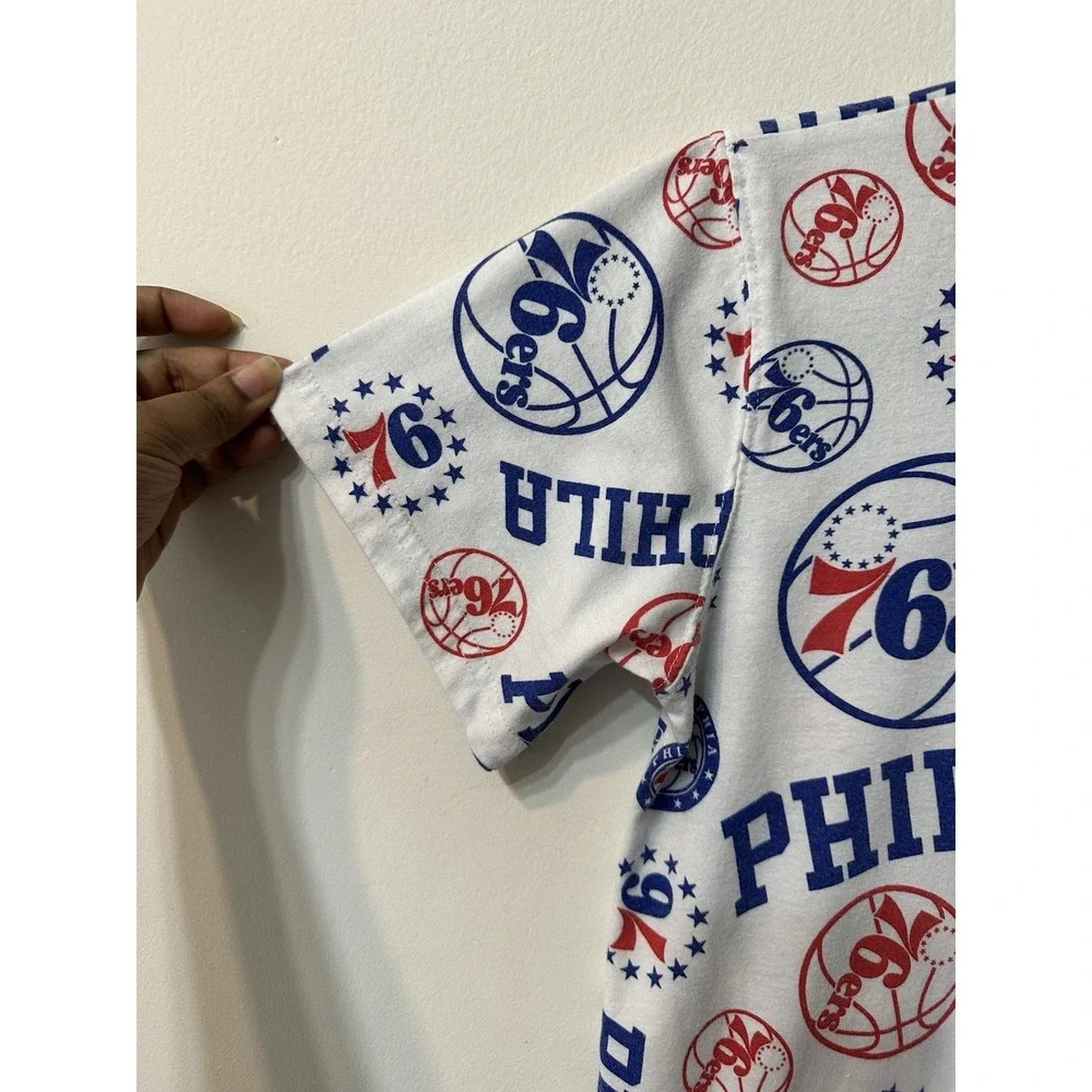 Philadelphia 76ers Shirt Youth L 14-16 All Over Print PHILA NBA Icer Brands Tee